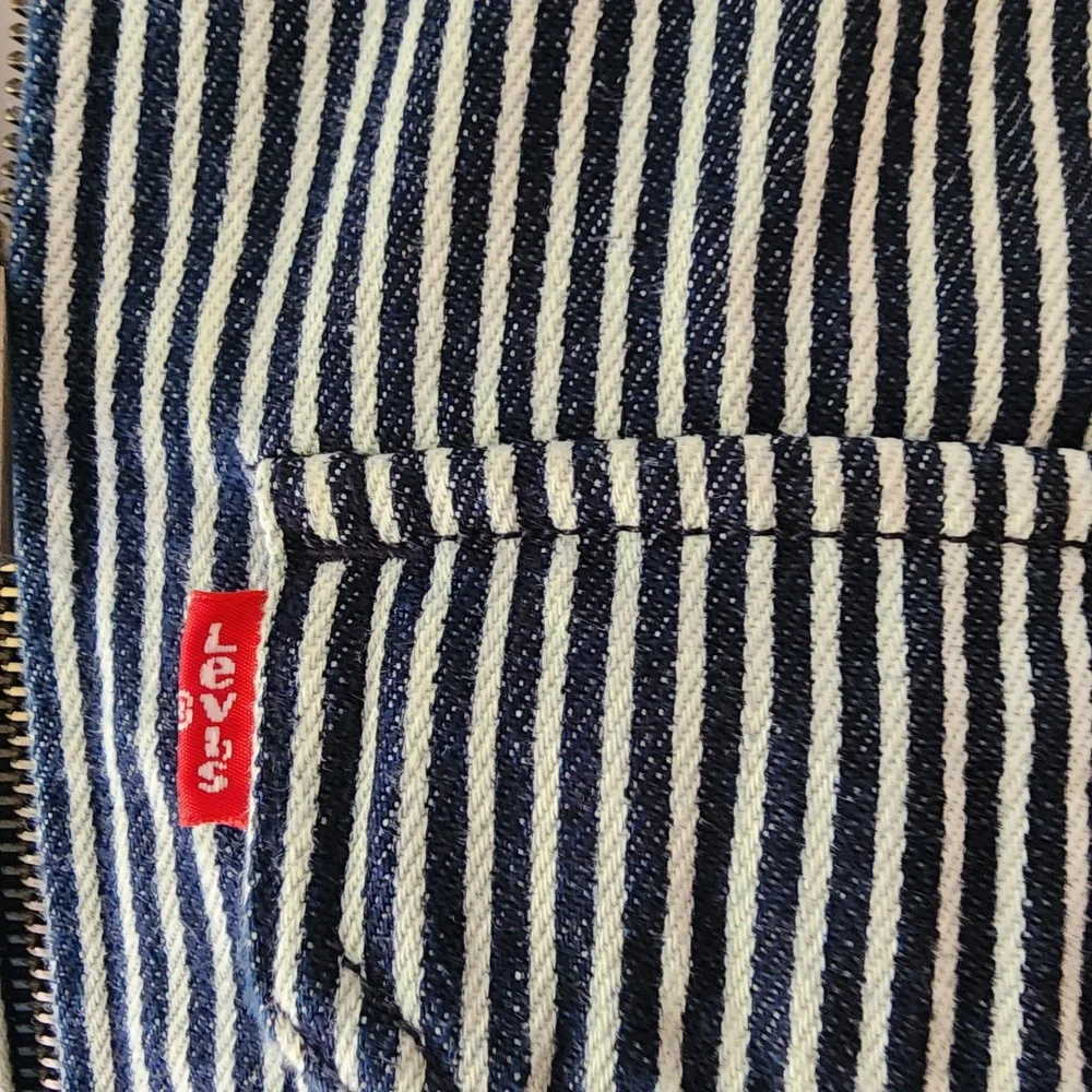 Levis Hickory Stripe Zip Up Workwear Jacket Blue White Denim Mens Medium @27 - Picture 13 of 16